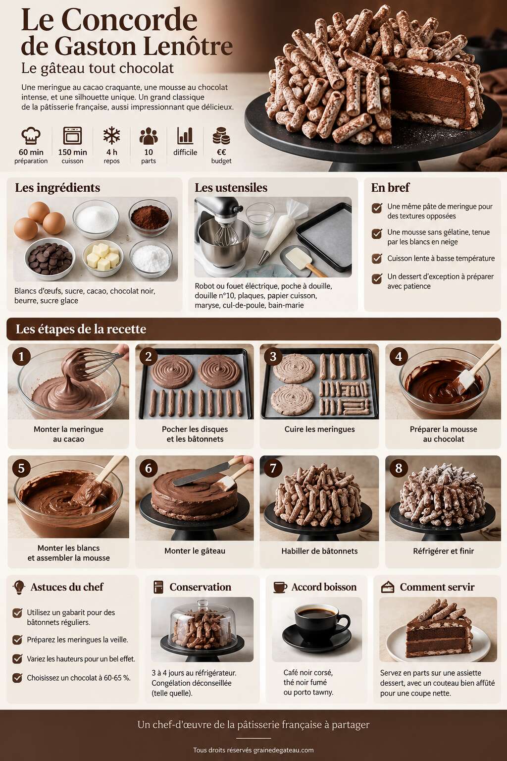 Fiche recette Recette du Concorde de Gaston Len&ocirc;tre : le g&acirc;teau tout chocolat