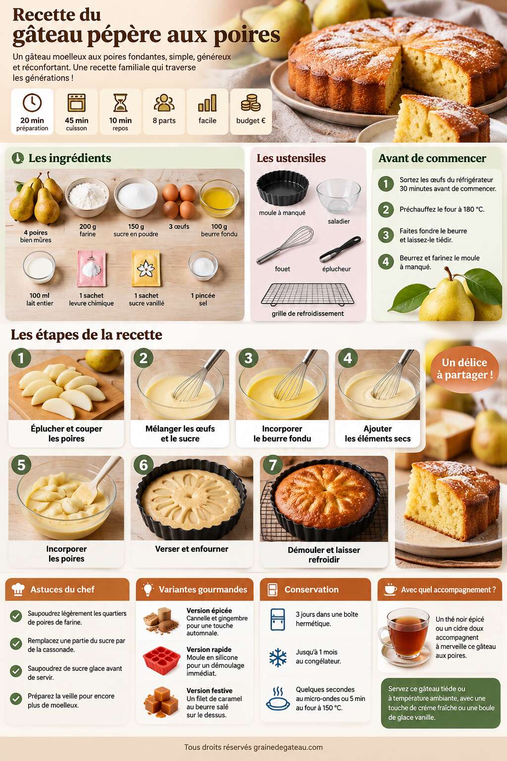 Fiche recette Recette du gâteau pépère aux poires Fiche recette Recette du gâteau pépère aux poires