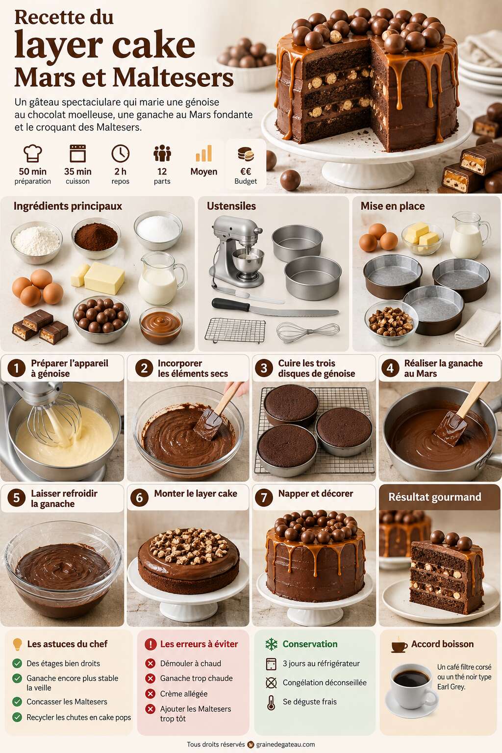Fiche recette Recette du layer cake Mars et Maltesers