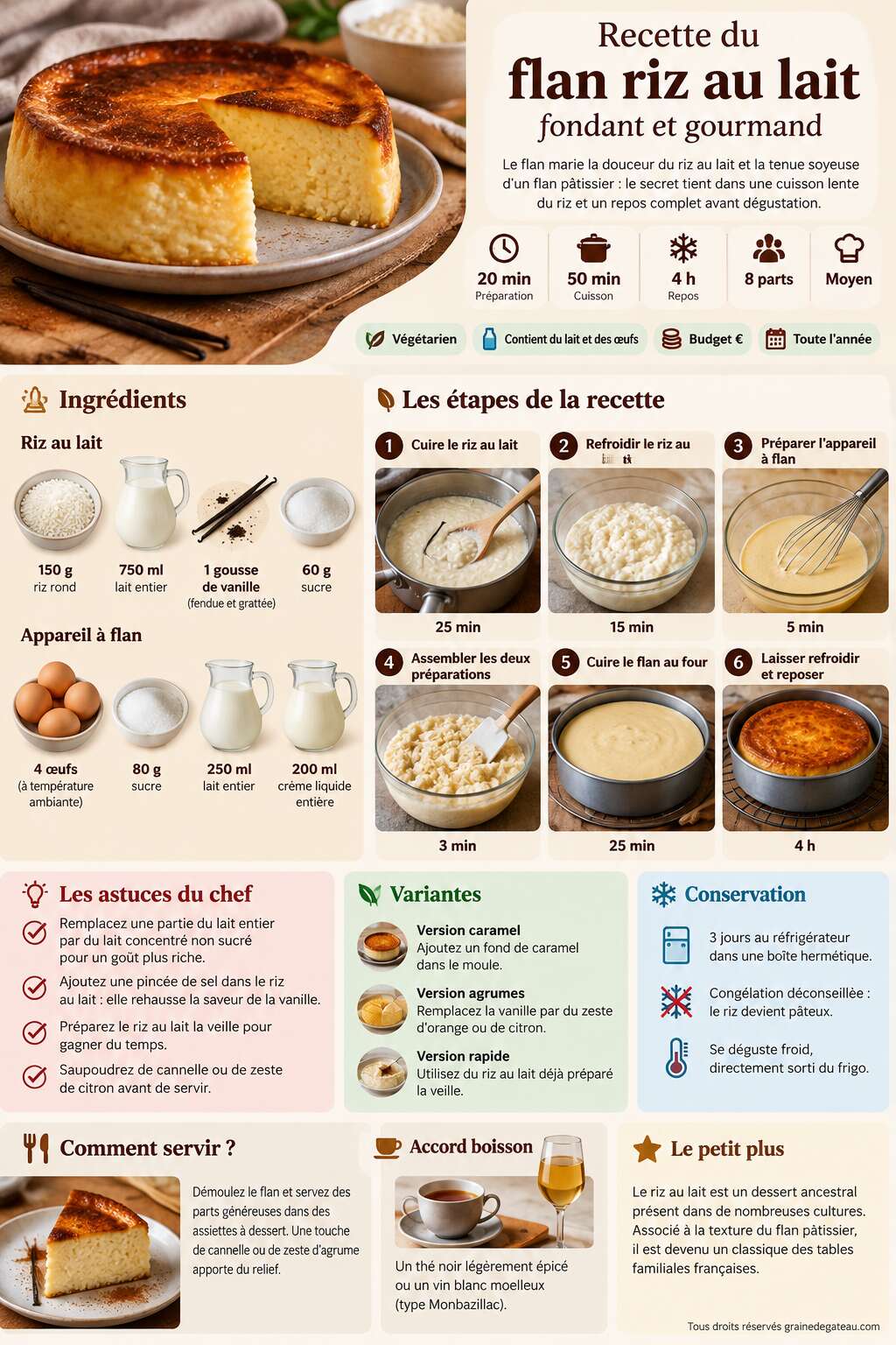 Fiche recette Recette du flan riz au lait fondant et gourmand Fiche recette Recette du flan riz au lait fondant et gourmand