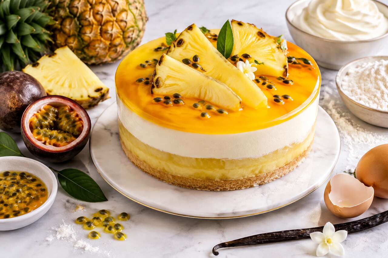 Entremets exotique ananas, vanille et fruits de la passion