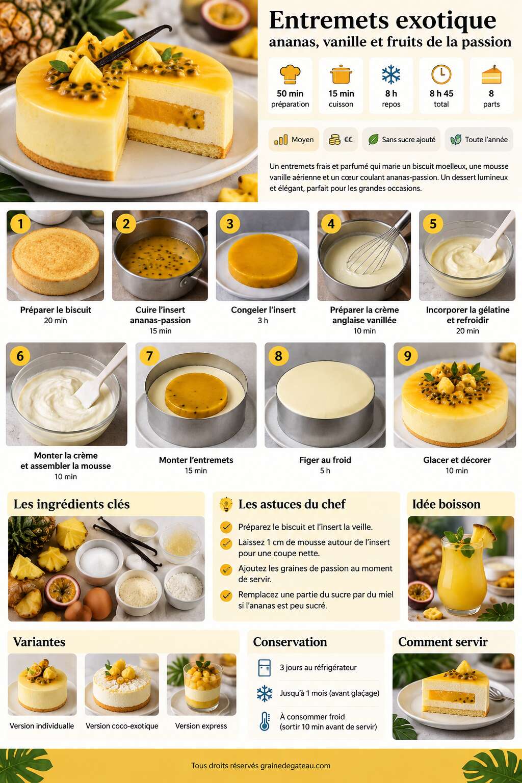 Fiche recette Entremets exotique ananas, vanille et fruits de la passion Fiche recette Entremets exotique ananas, vanille et fruits de la passion