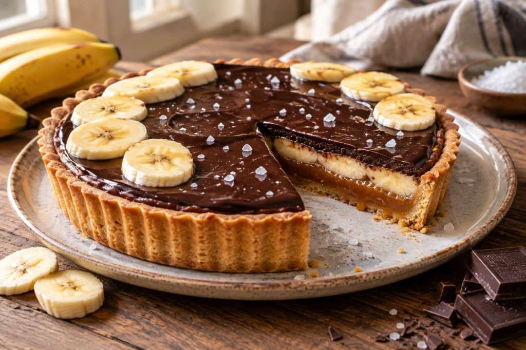 Recette de tarte chocolat, banane et caramel
