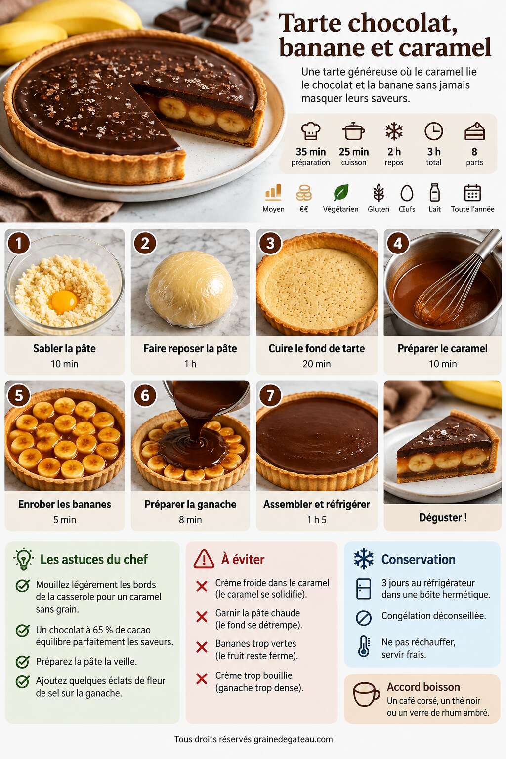 Fiche recette Recette de tarte chocolat, banane et caramel Fiche recette Recette de tarte chocolat, banane et caramel