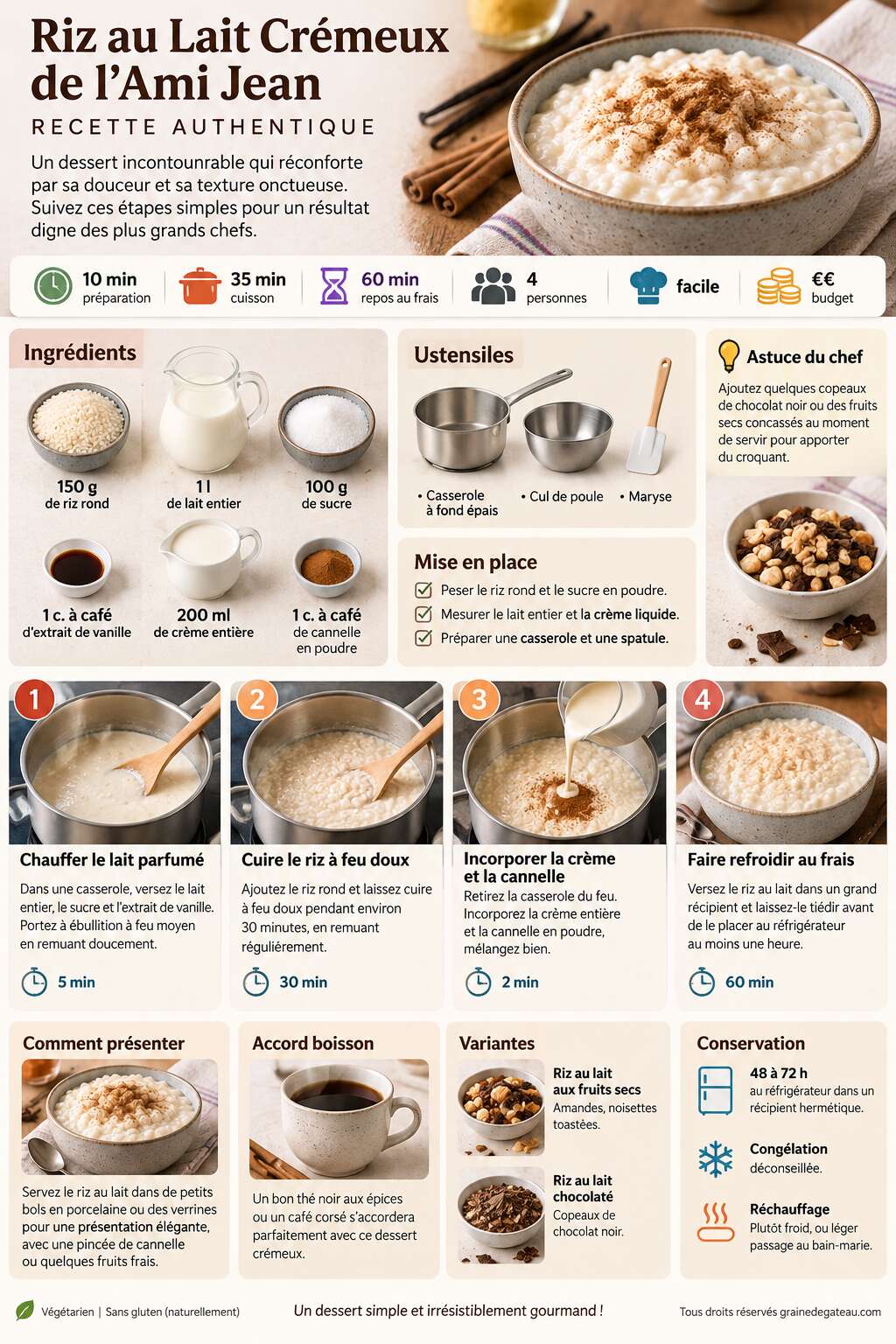 Fiche recette Riz au Lait Cr&eacute;meux de l'Ami Jean : recette Authentique