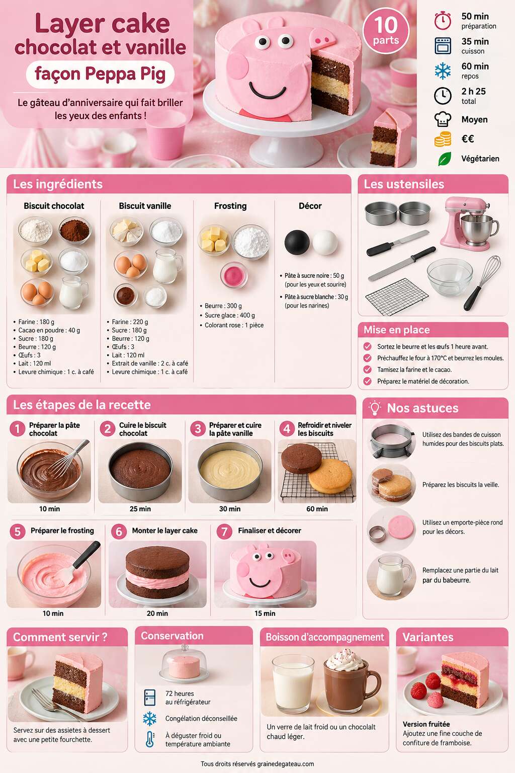 Fiche recette Recette du layer cake chocolat et vanille Peppa Pig