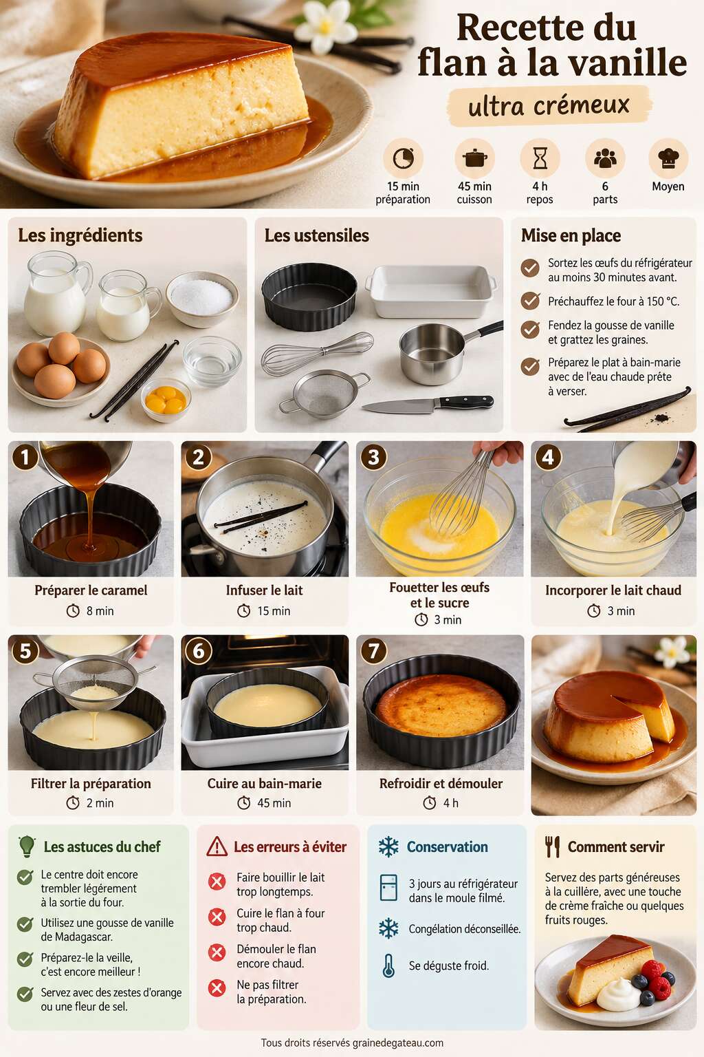 Fiche recette Recette du flan à la vanille ultra crémeux Fiche recette Recette du flan à la vanille ultra crémeux