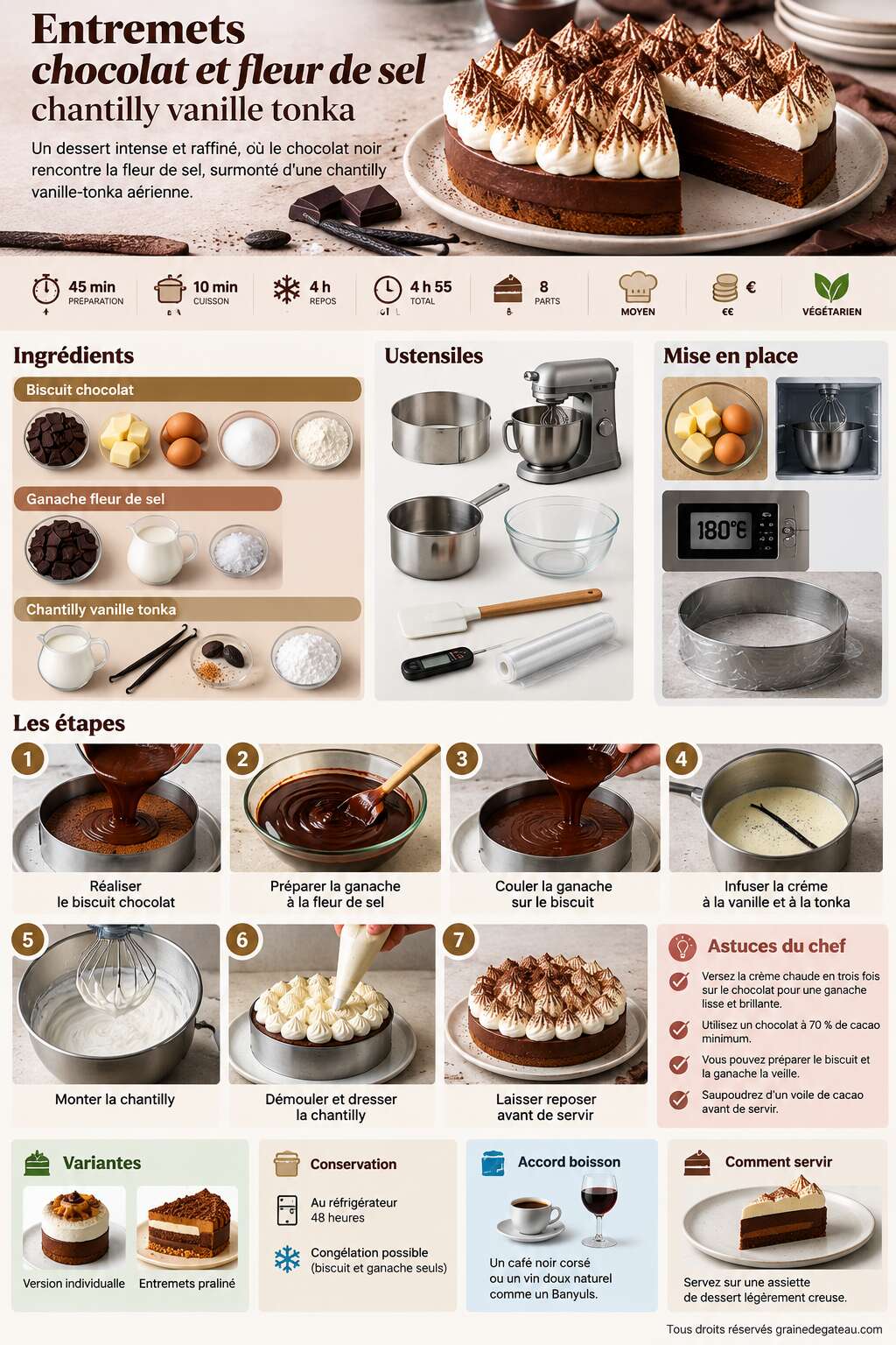 Fiche recette Recette d'entremets chocolat et fleur de sel, chantilly vanille tonka