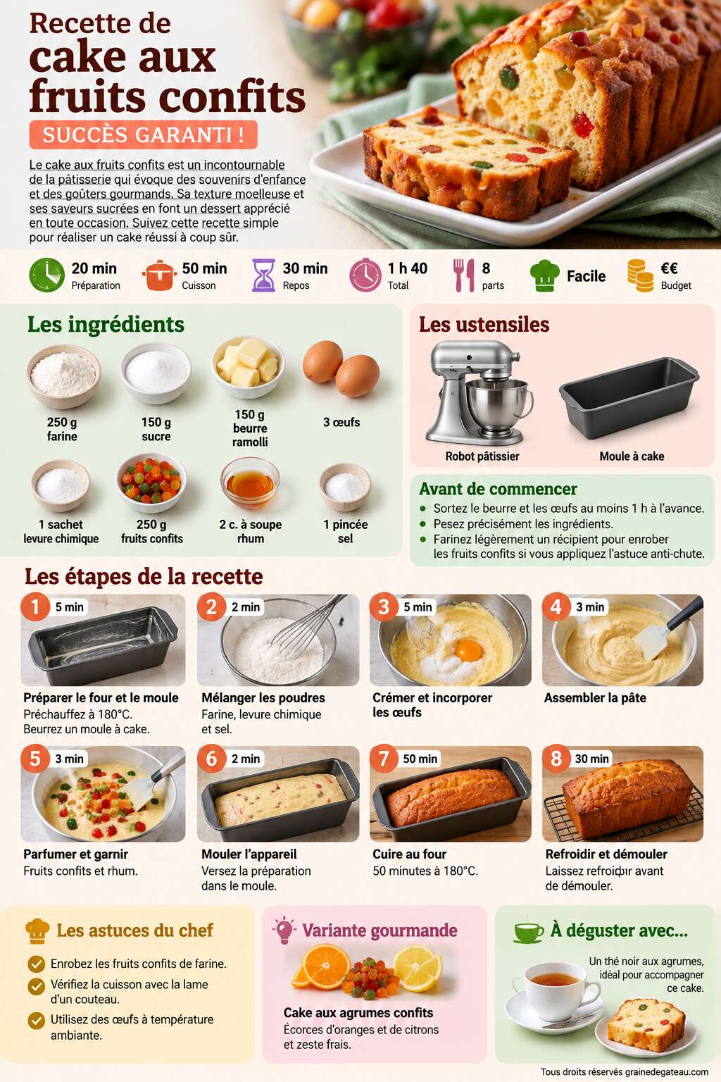Fiche recette Recette de cake aux fruits confits : succ&egrave;s garanti !