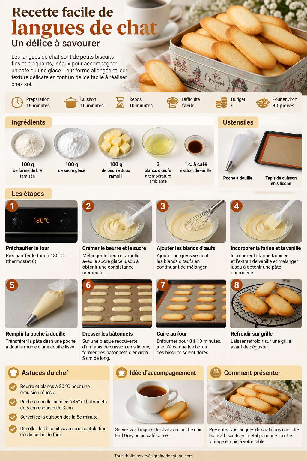 Fiche recette Recette facile de langues de chat : un délice à savourer Fiche recette Recette facile de langues de chat : un délice à savourer