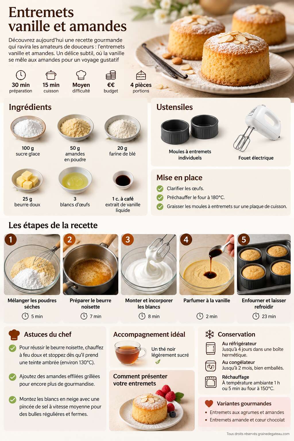 Fiche recette Recette d'entremets vanille et amandes