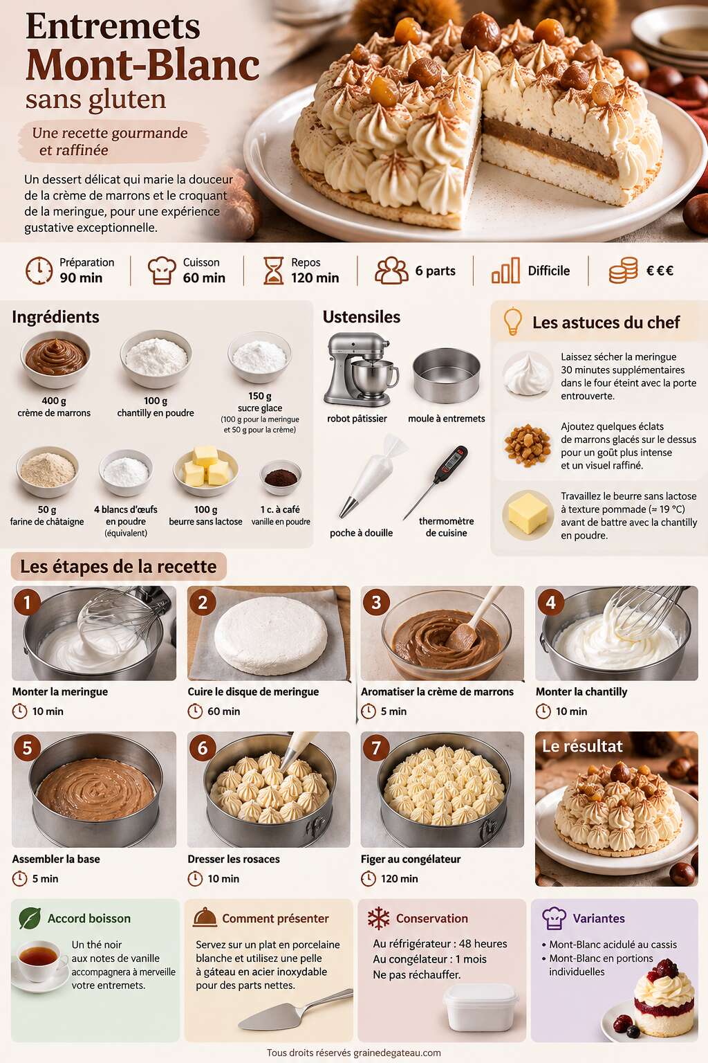 Fiche recette Entremets Mont-Blanc sans gluten : recette gourmande