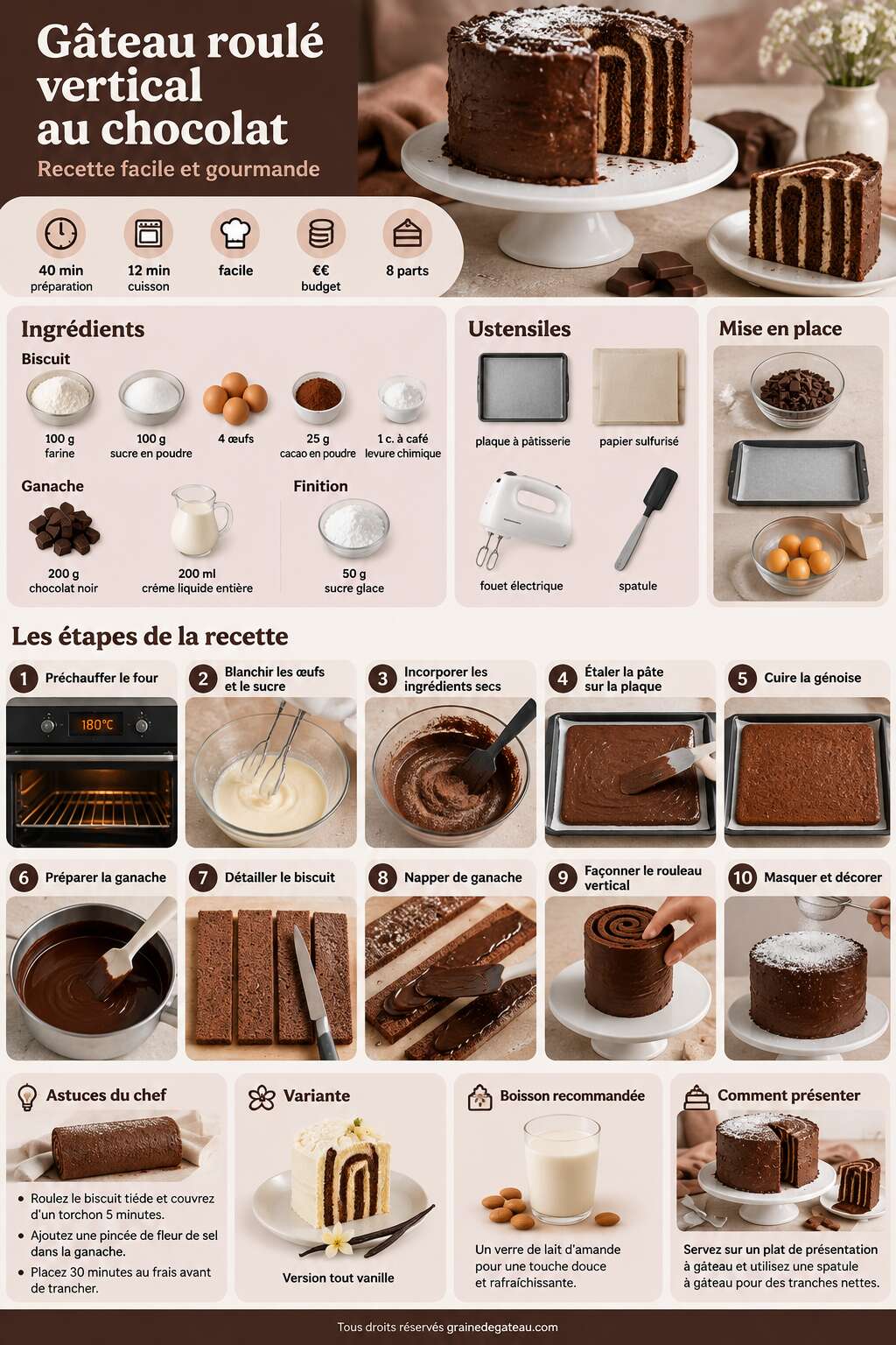Fiche recette Gâteau roulé vertical au chocolat : recette facile et gourmande Fiche recette Gâteau roulé vertical au chocolat : recette facile et gourmande