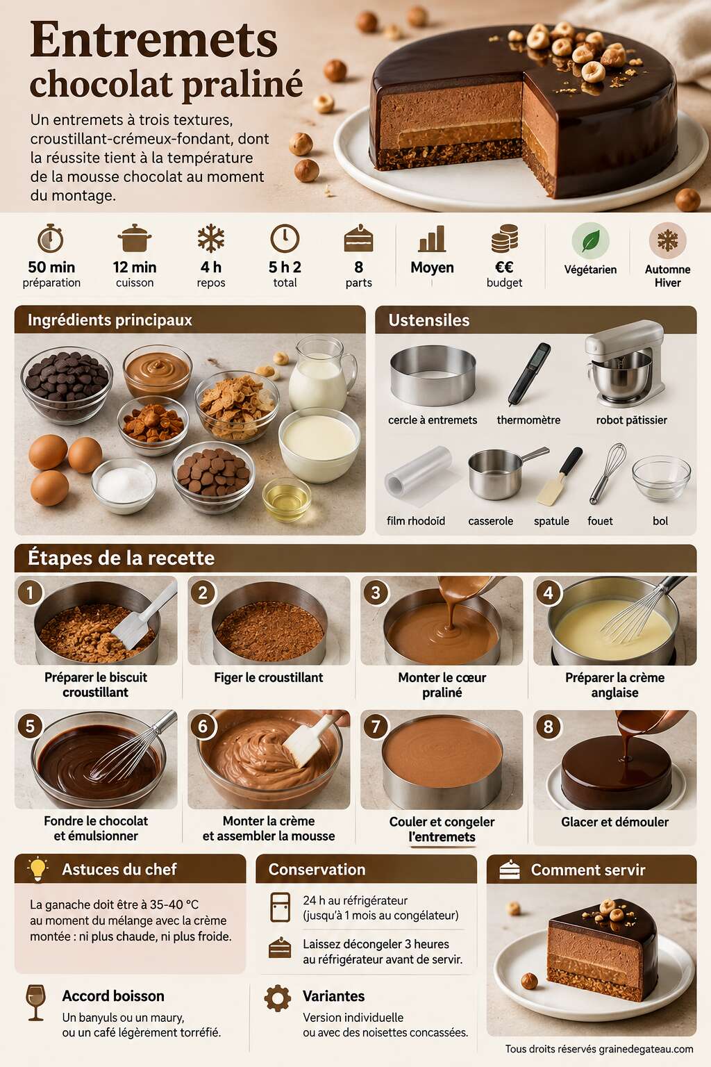 Fiche recette Recette d'entremets chocolat praliné Fiche recette Recette d'entremets chocolat praliné