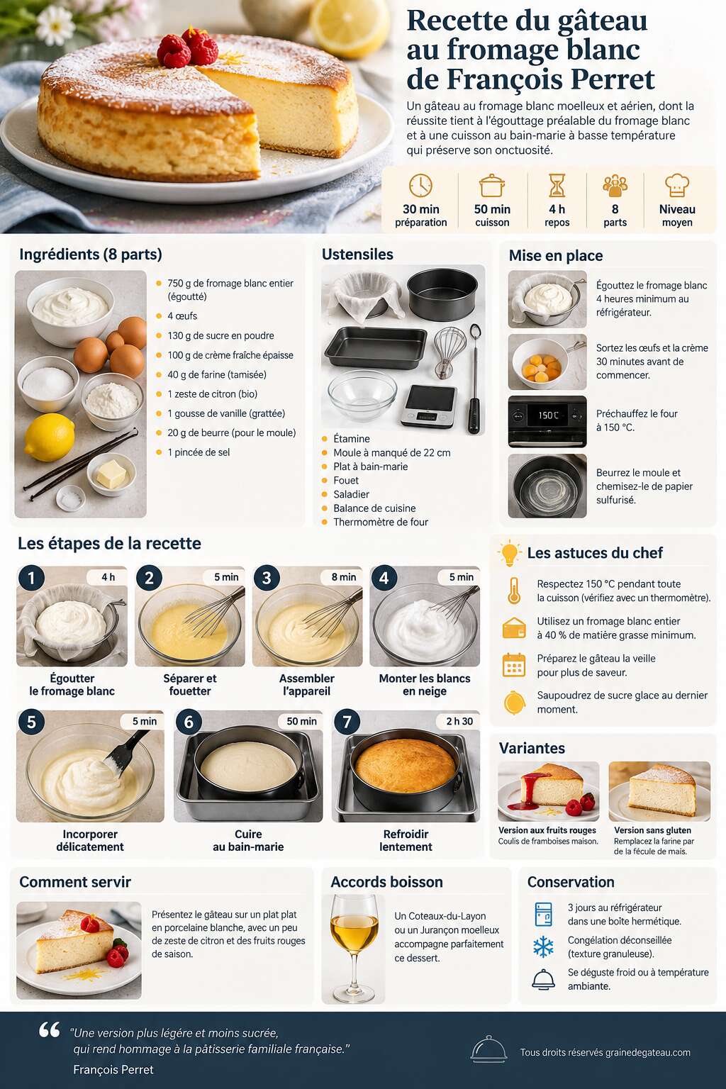 Fiche recette Recette du gâteau au fromage blanc de François Perret Fiche recette Recette du gâteau au fromage blanc de François Perret