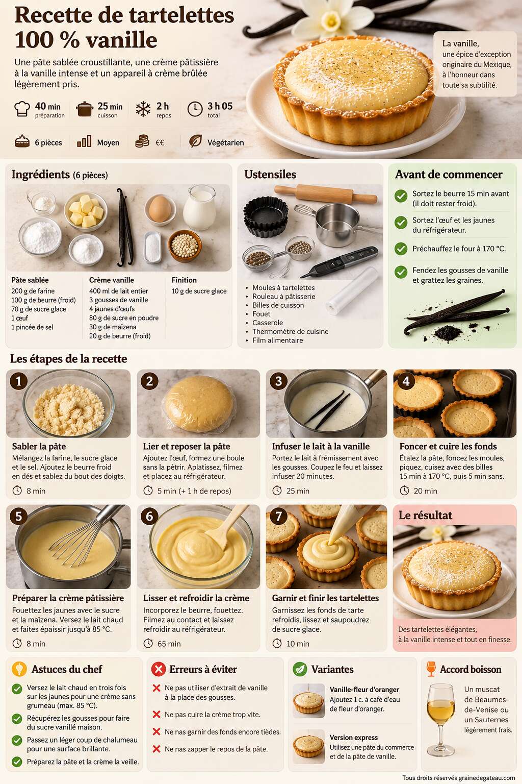 Fiche recette Recette de tartelettes 100 % vanille Fiche recette Recette de tartelettes 100 % vanille