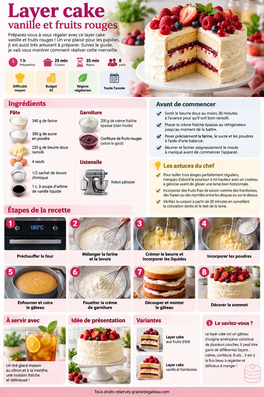 Fiche recette Recette de layer cake vanille et fruits rouges Fiche recette Recette de layer cake vanille et fruits rouges