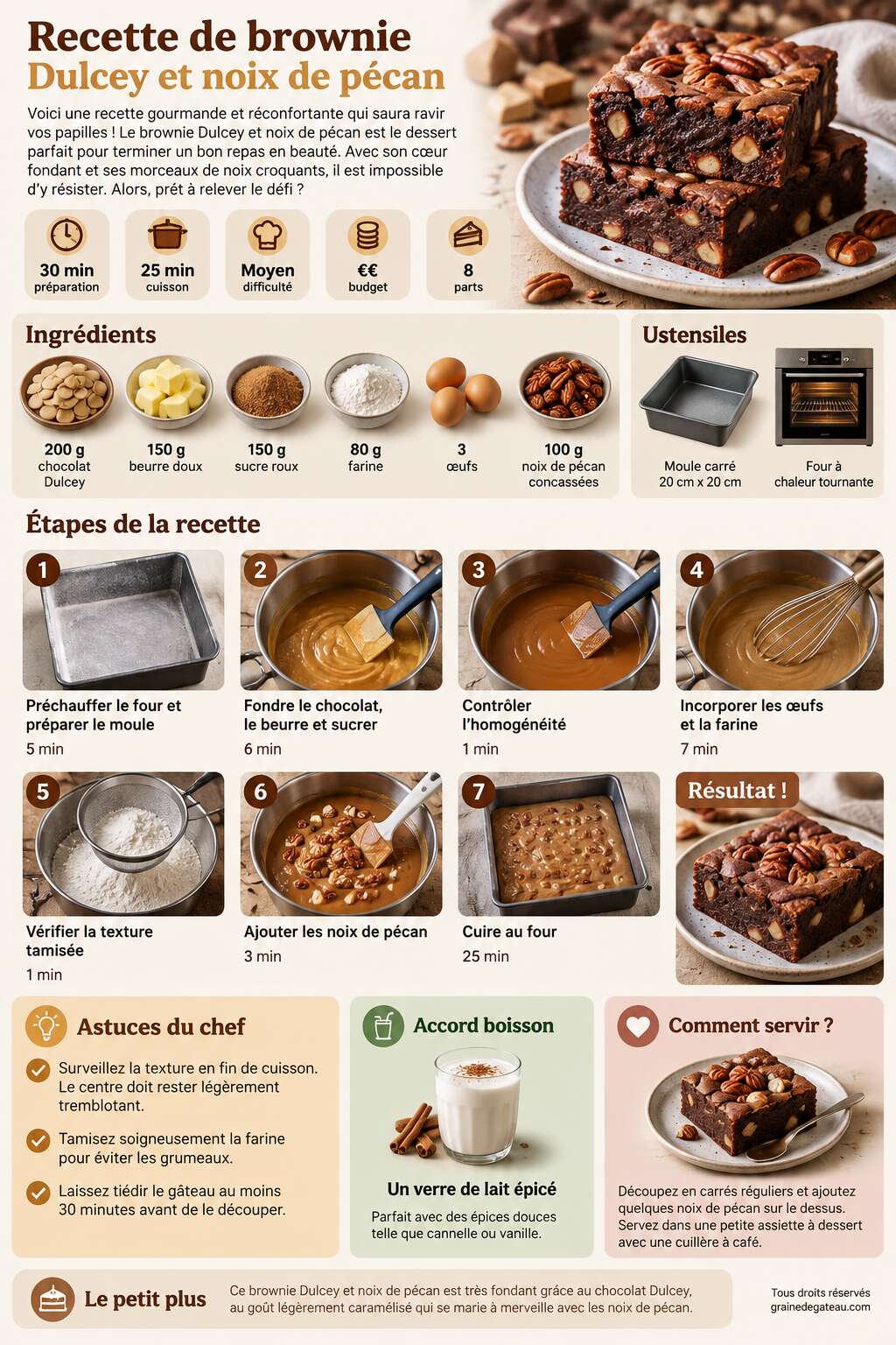 Fiche recette Recette de brownie Dulcey et noix de pécan Fiche recette Recette de brownie Dulcey et noix de pécan