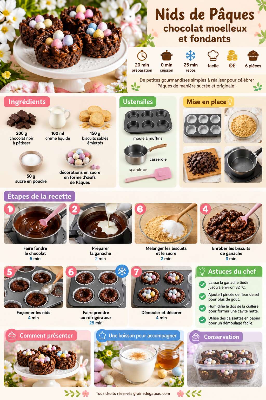 Fiche recette Nids de Pâques chocolat moelleux et fondants Fiche recette Nids de Pâques chocolat moelleux et fondants