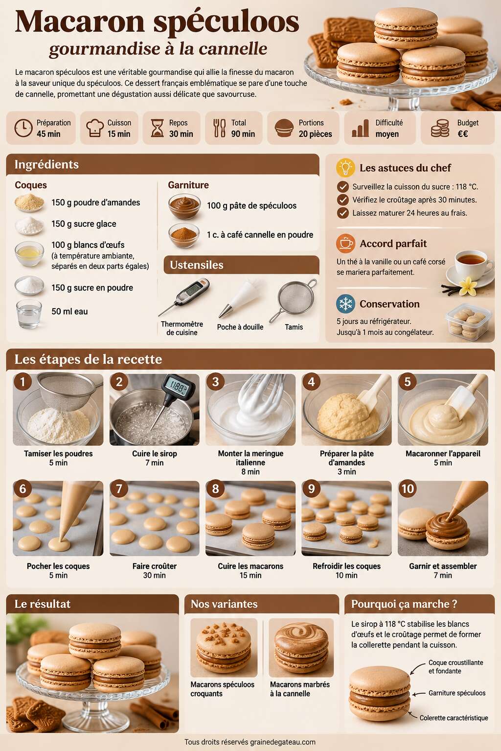 Fiche recette Recette macaron sp&eacute;culoos : gourmandise &agrave; la cannelle