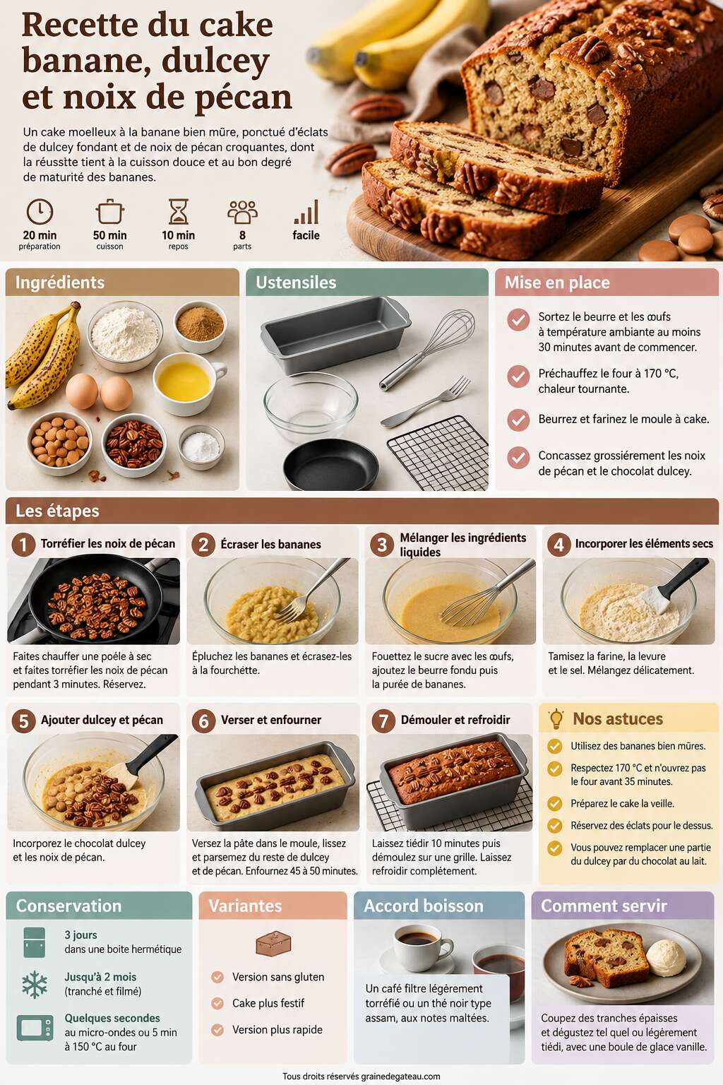 Fiche recette Recette du cake banane, dulcey et noix de pécan Fiche recette Recette du cake banane, dulcey et noix de pécan