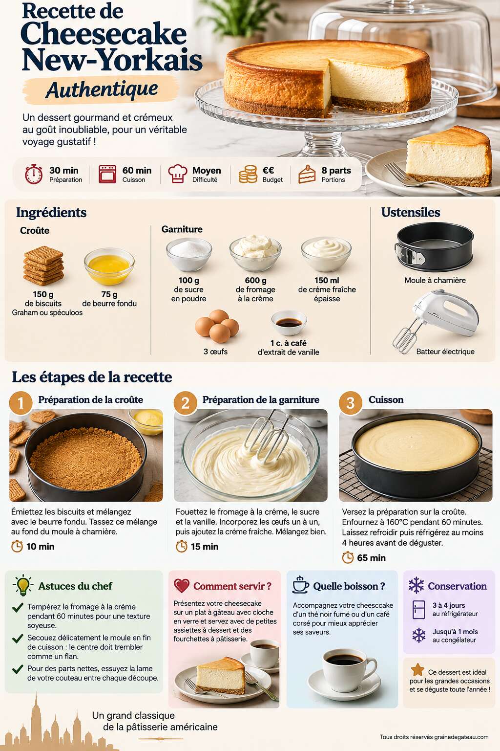 Fiche recette Recette de Cheesecake New-Yorkais Authentique Fiche recette Recette de Cheesecake New-Yorkais Authentique