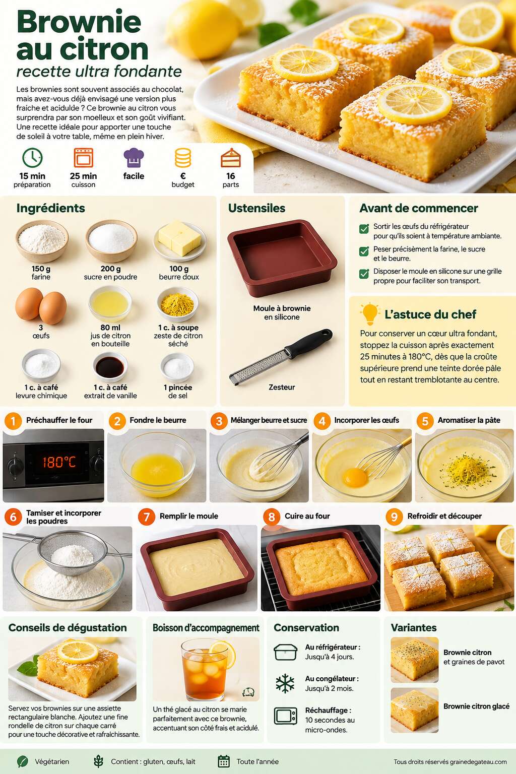 Fiche recette Brownie au citron : recette ultra fondante