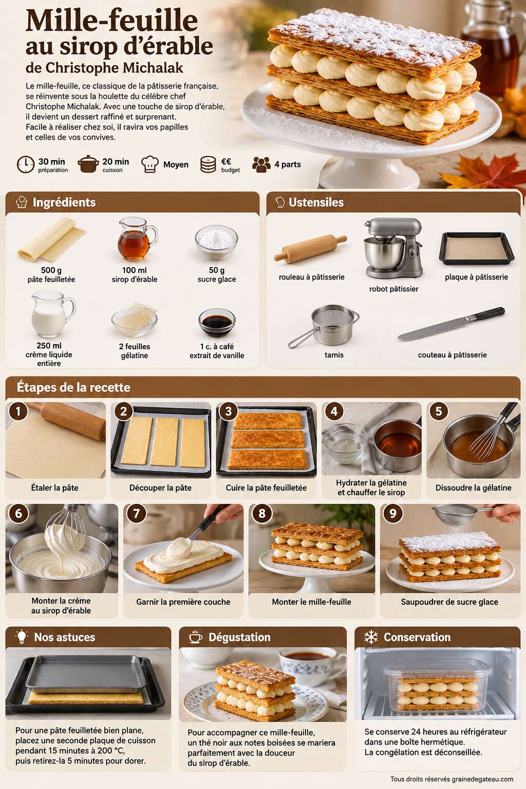 Fiche recette Mille-feuille au sirop d'érable de Christophe Michalak Fiche recette Mille-feuille au sirop d'érable de Christophe Michalak