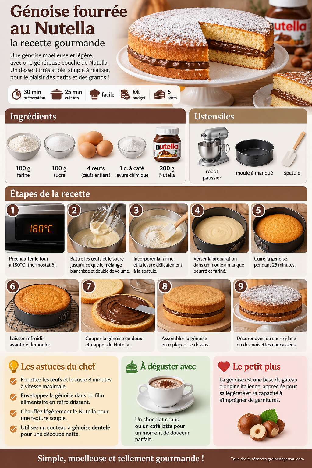 Fiche recette Génoise fourrée au Nutella : la recette gourmande Fiche recette Génoise fourrée au Nutella : la recette gourmande