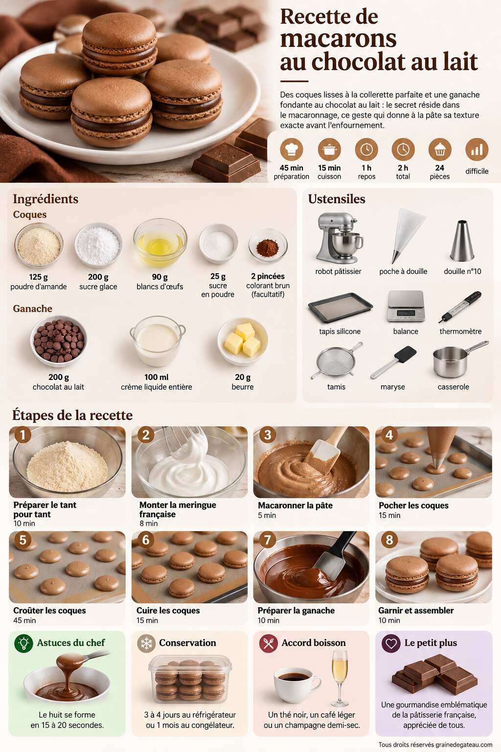 Fiche recette Recette de macarons au chocolat au lait Fiche recette Recette de macarons au chocolat au lait