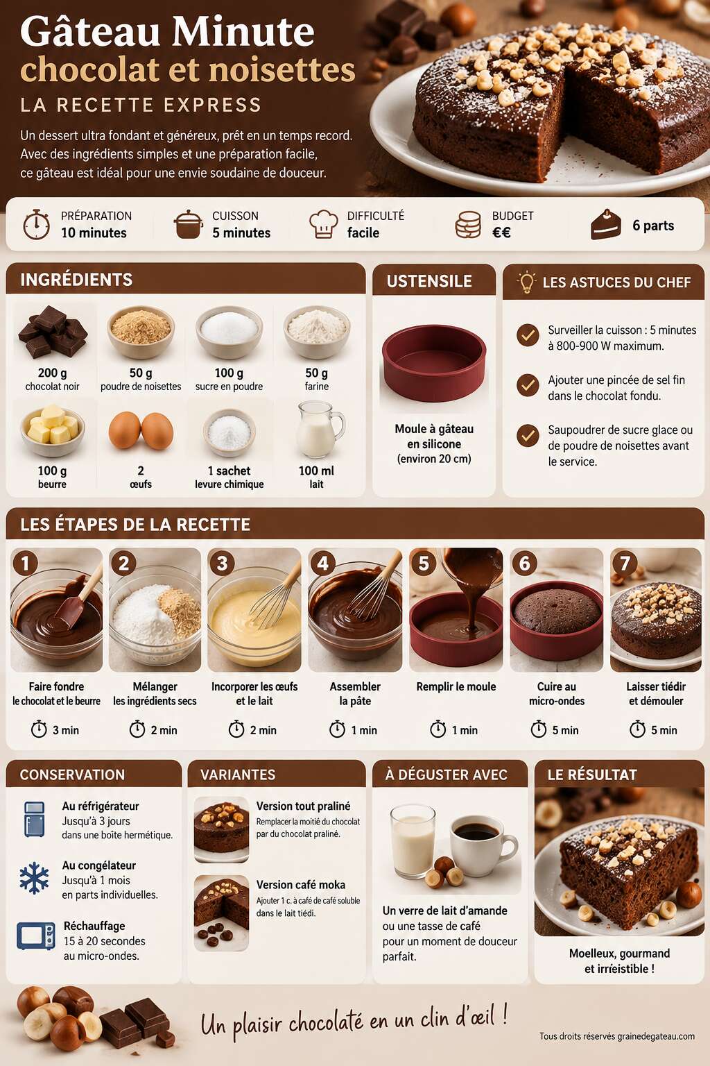 Fiche recette Gâteau Minute : chocolat et noisettes, la recette express Fiche recette Gâteau Minute : chocolat et noisettes, la recette express