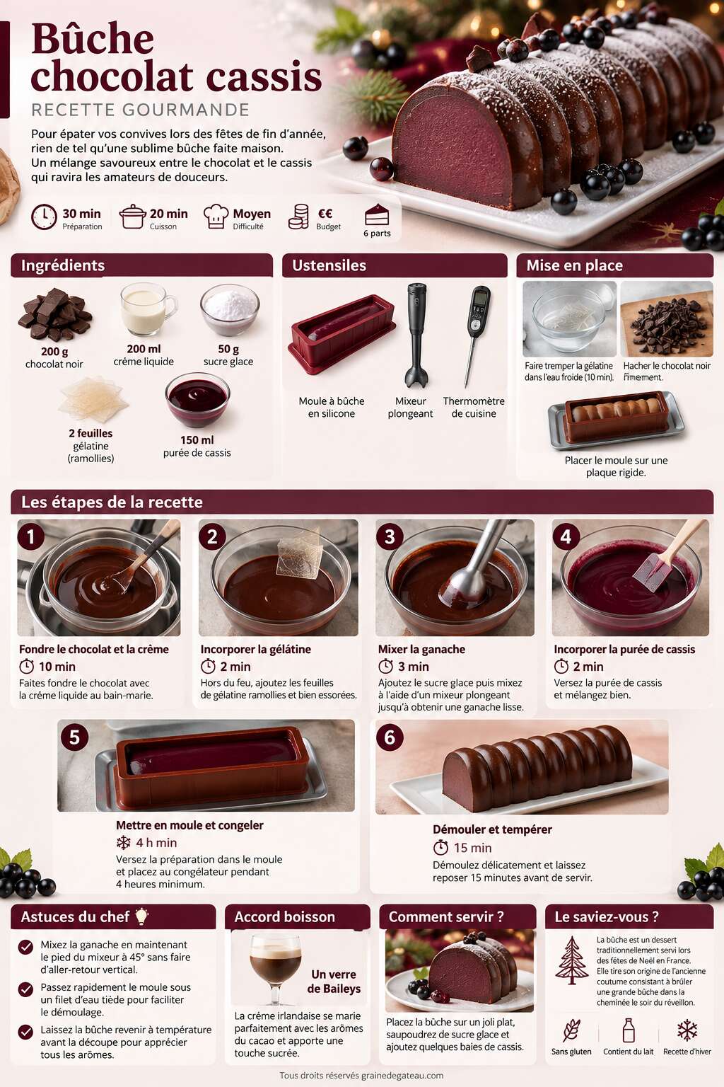 Fiche recette Bûche chocolat cassis : recette gourmande Fiche recette Bûche chocolat cassis : recette gourmande