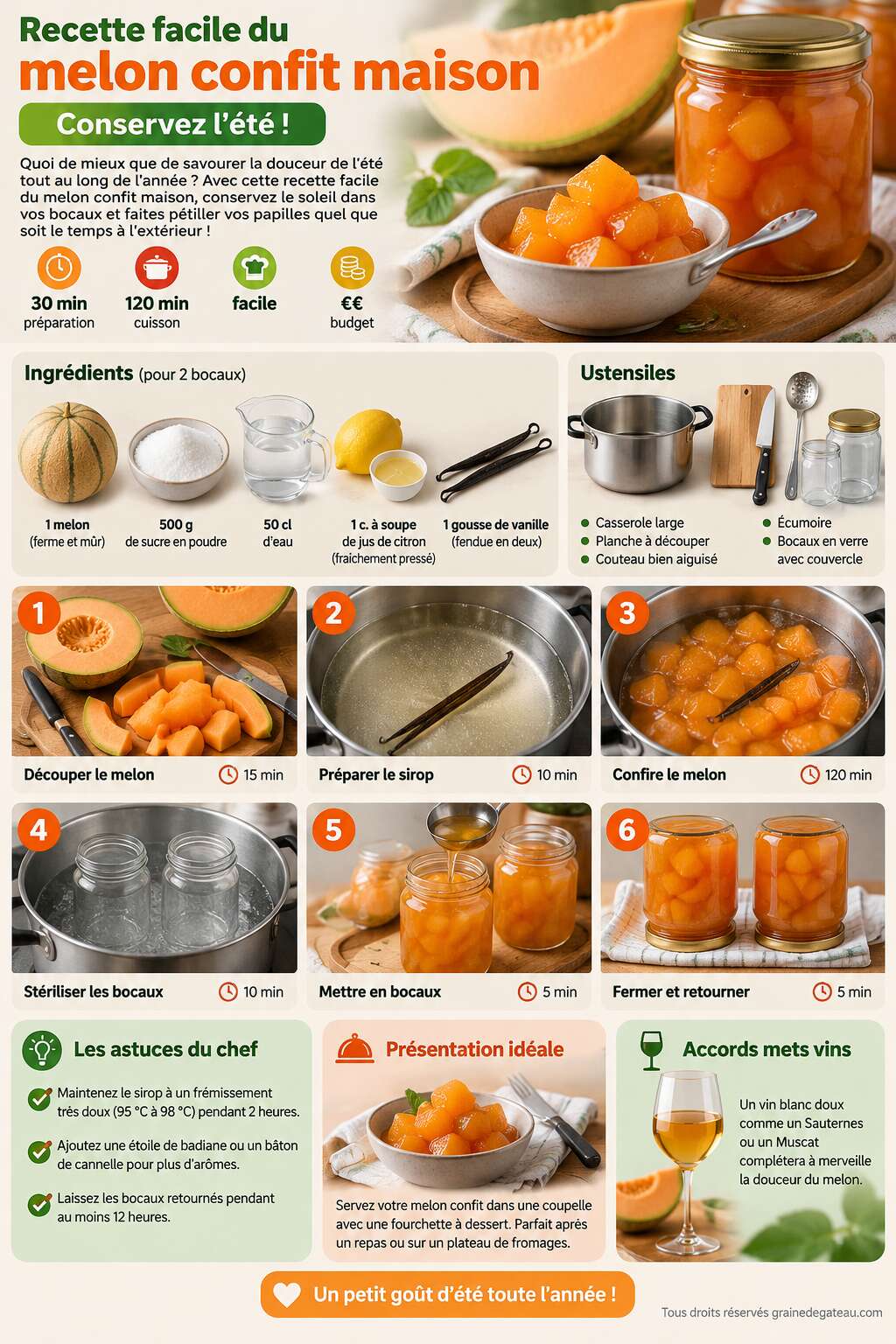 Fiche recette Recette facile du melon confit maison – Conservez l'été ! Fiche recette Recette facile du melon confit maison – Conservez l'été !