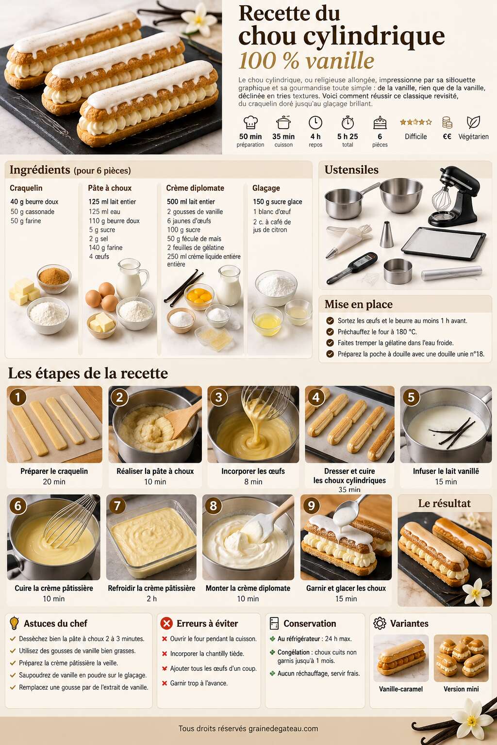Fiche recette Recette du chou cylindrique 100 % vanille Fiche recette Recette du chou cylindrique 100 % vanille