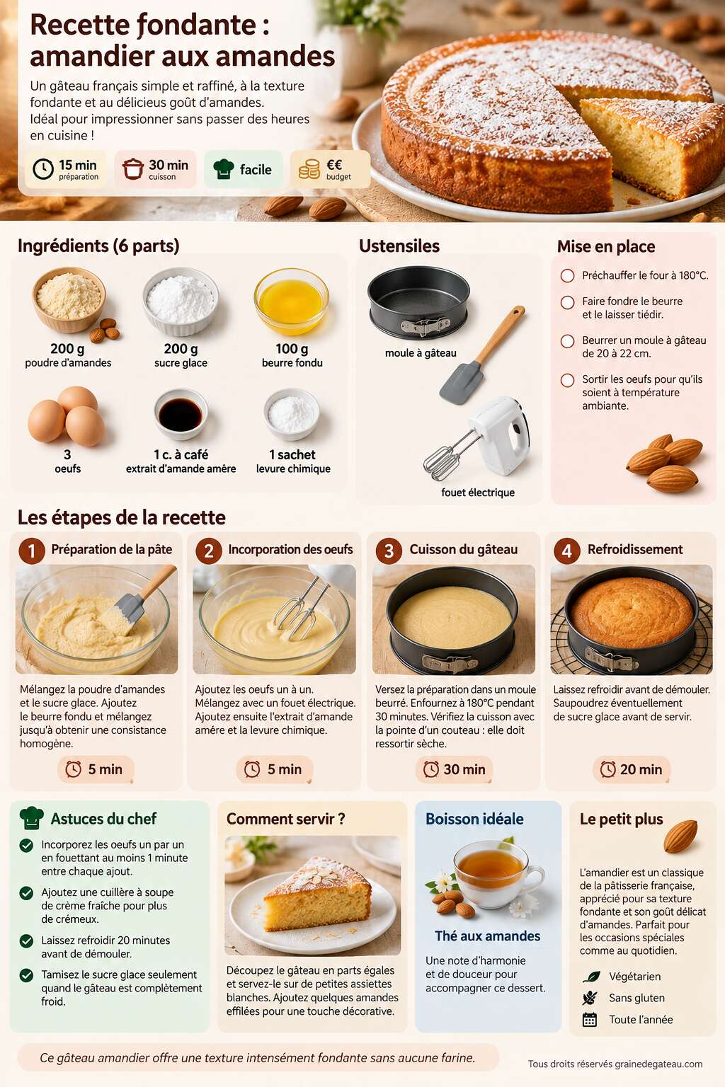 Fiche recette Recette fondante : amandier aux amandes