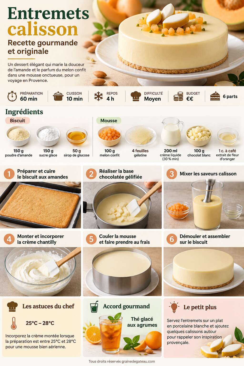 Fiche recette Entremets calisson : recette gourmande et originale Fiche recette Entremets calisson : recette gourmande et originale