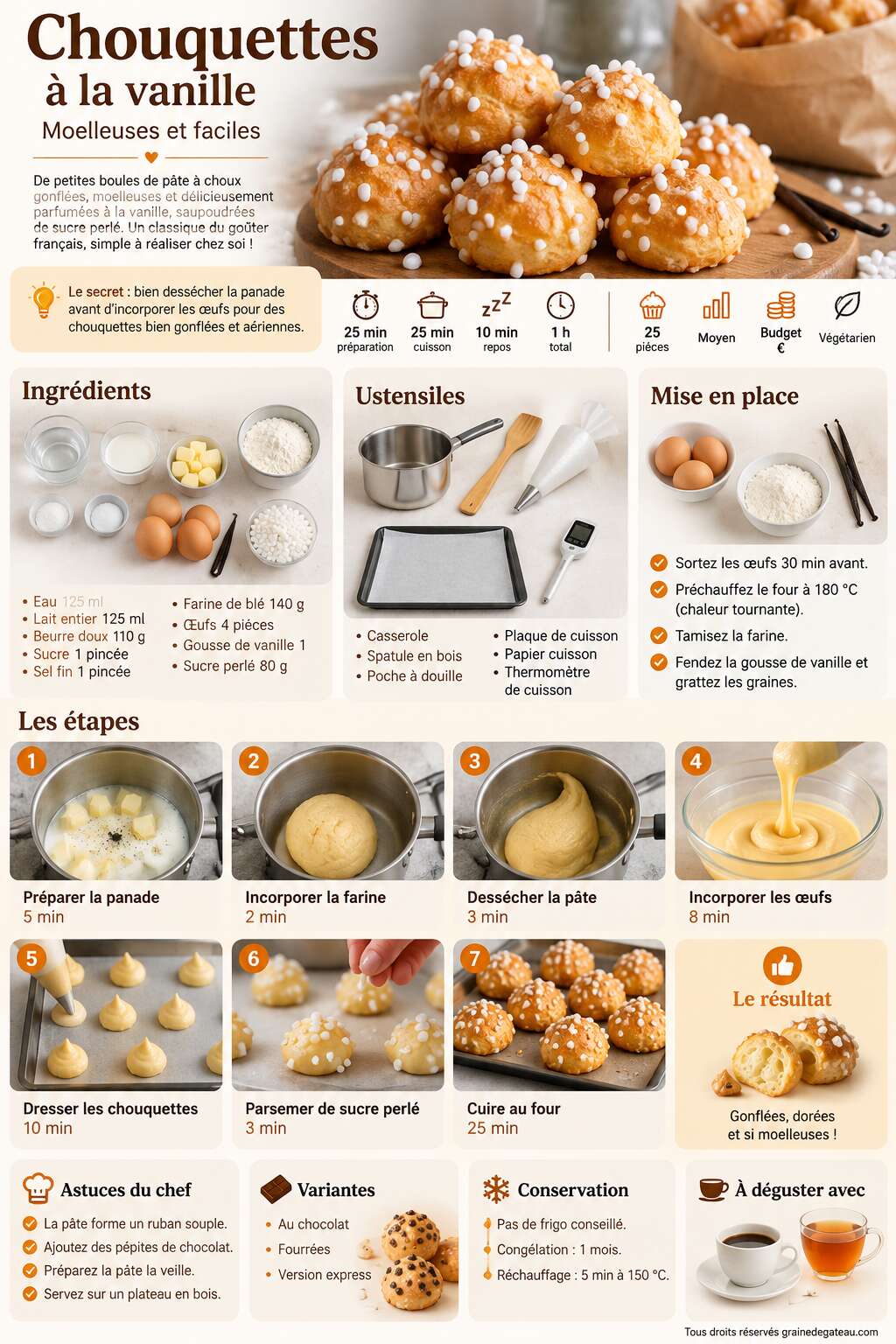 Fiche recette Recette de chouquettes &agrave; la vanille moelleuses et faciles