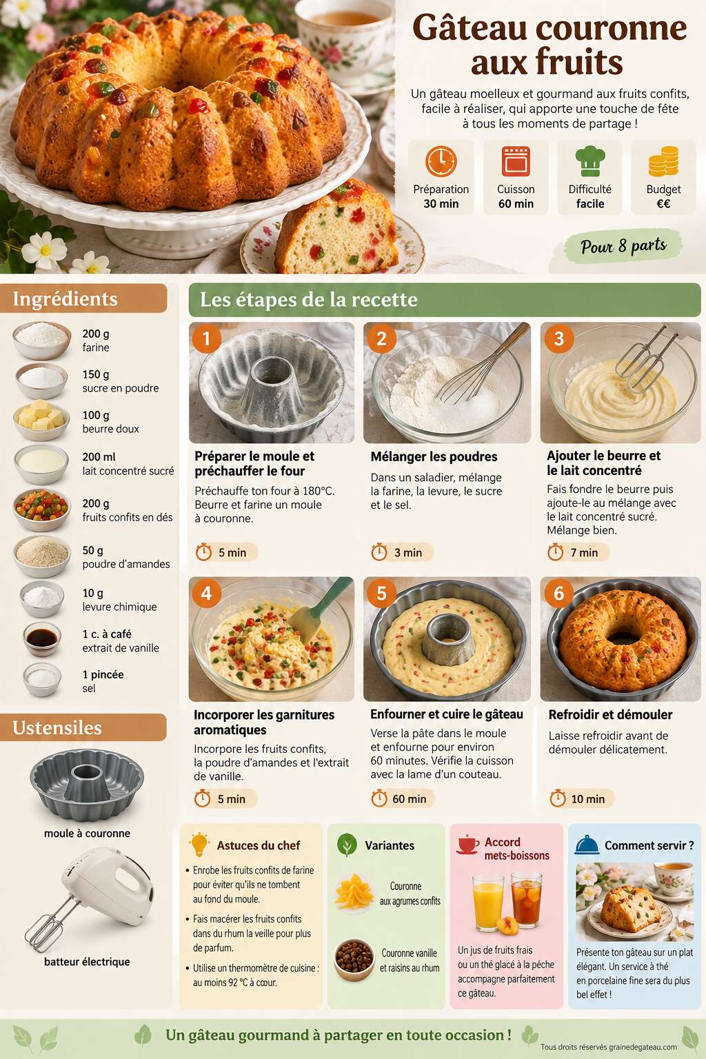Fiche recette Recette : g&acirc;teau couronne aux fruits