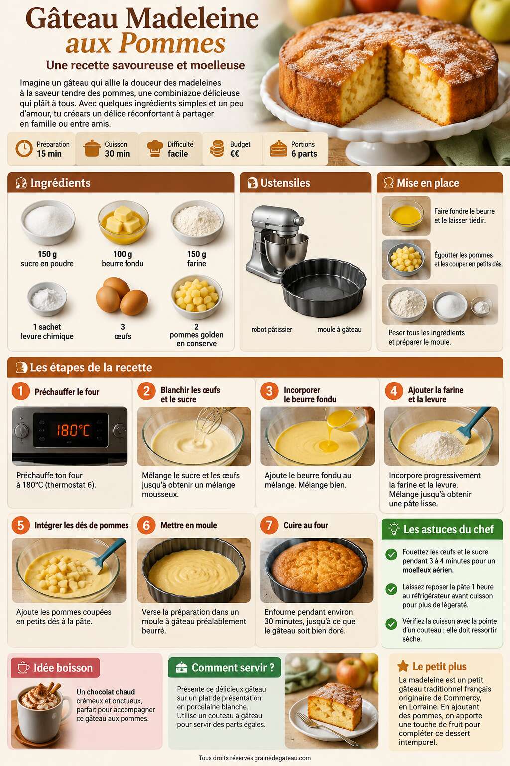 Fiche recette Gâteau Madeleine aux Pommes : recette Savoureuse Fiche recette Gâteau Madeleine aux Pommes : recette Savoureuse