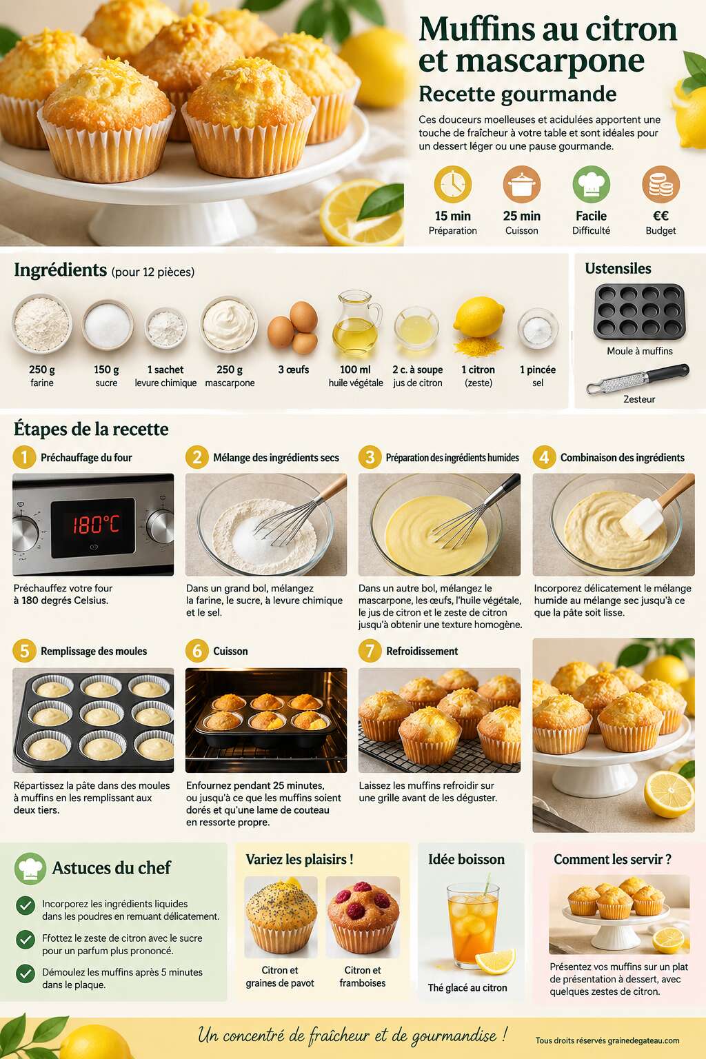 Fiche recette Muffins au citron et mascarpone : recette gourmande Fiche recette Muffins au citron et mascarpone : recette gourmande