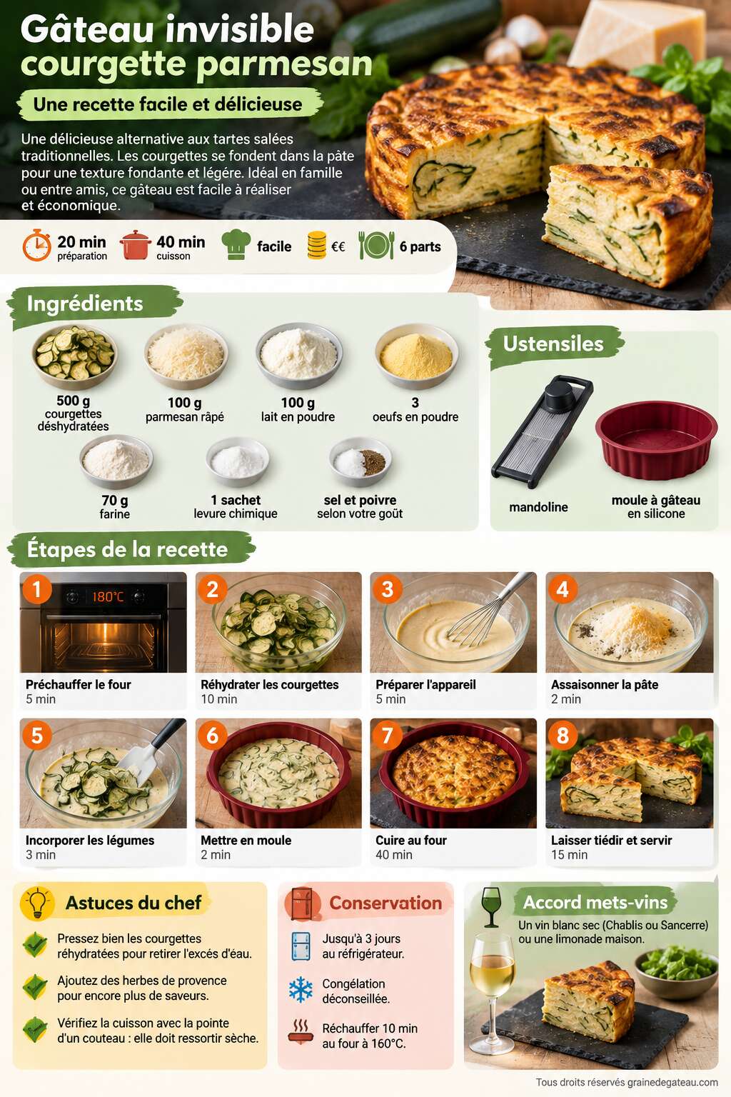 Fiche recette Gâteau invisible courgette parmesan : une recette facile et délicieuse Fiche recette Gâteau invisible courgette parmesan : une recette facile et délicieuse
