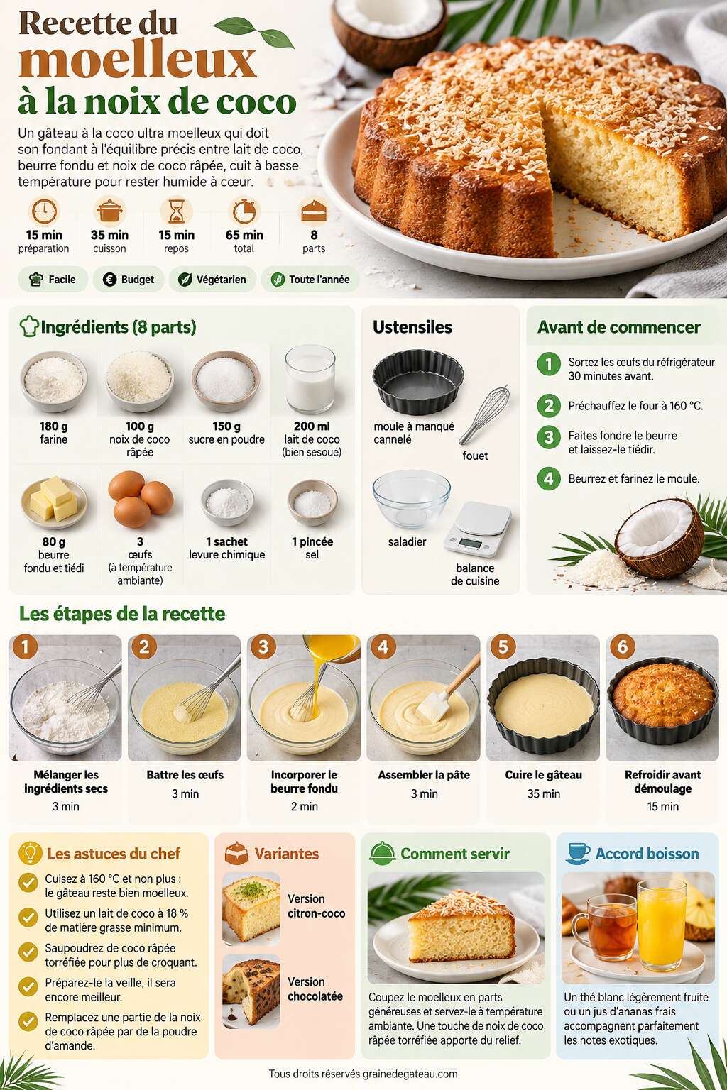 Fiche recette Recette du moelleux à la noix de coco Fiche recette Recette du moelleux à la noix de coco