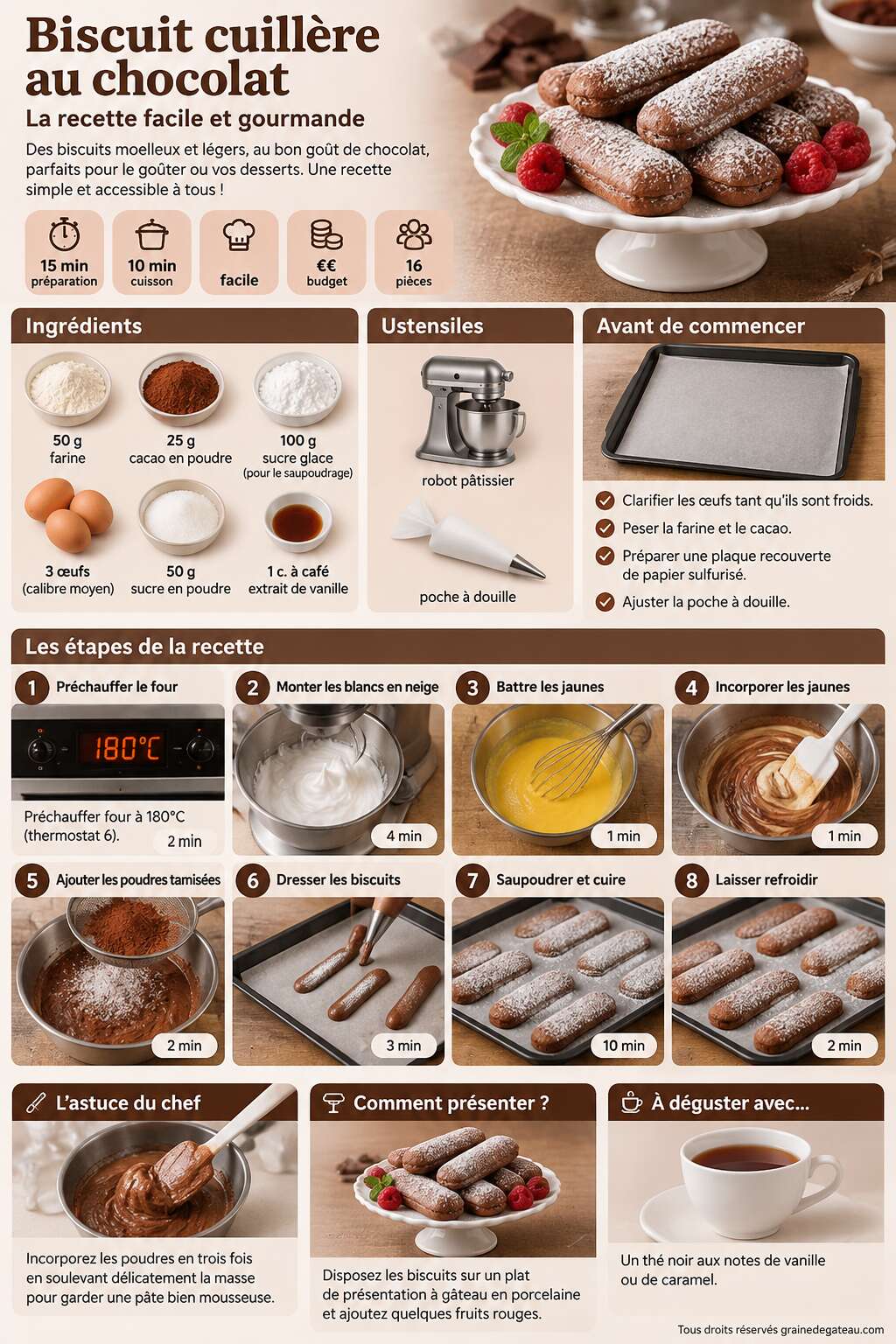 Fiche recette Biscuit cuill&egrave;re au chocolat : la recette facile et gourmande
