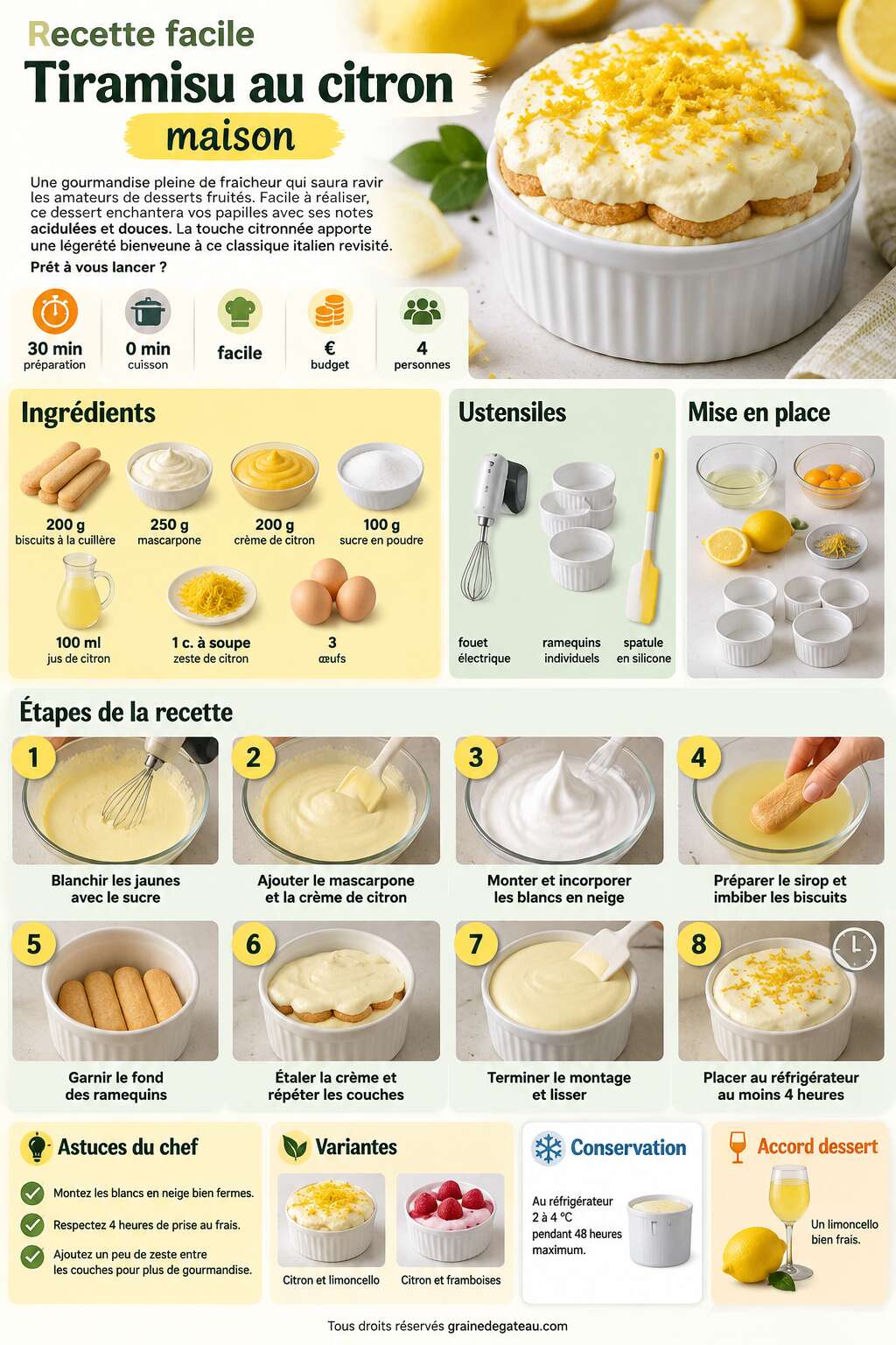 Fiche recette Recette facile : tiramisu au citron maison Fiche recette Recette facile : tiramisu au citron maison