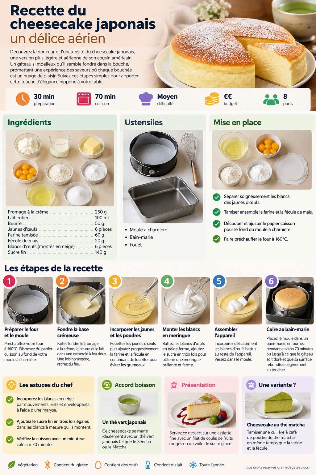 Fiche recette Recette du cheesecake japonais : un délice aérien Fiche recette Recette du cheesecake japonais : un délice aérien
