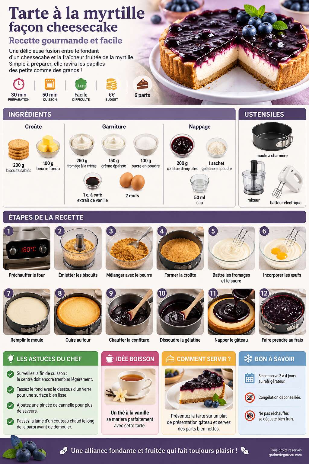 Fiche recette Tarte à la myrtille façon cheesecake : recette gourmande et facile Fiche recette Tarte à la myrtille façon cheesecake : recette gourmande et facile