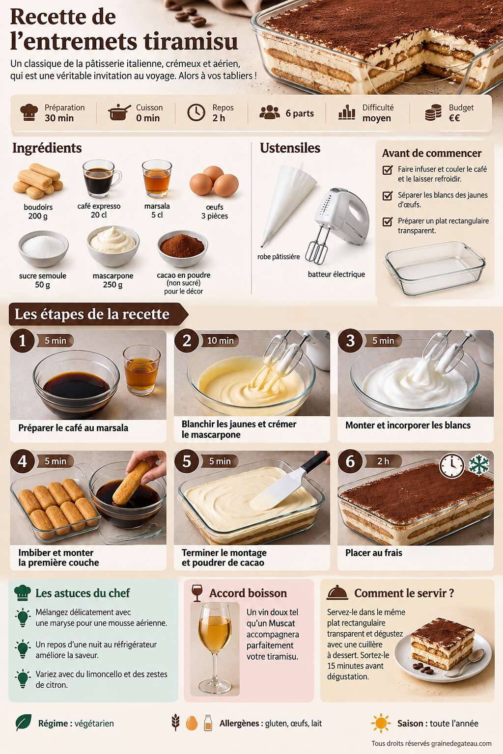 Fiche recette Recette de l'entremets tiramisu