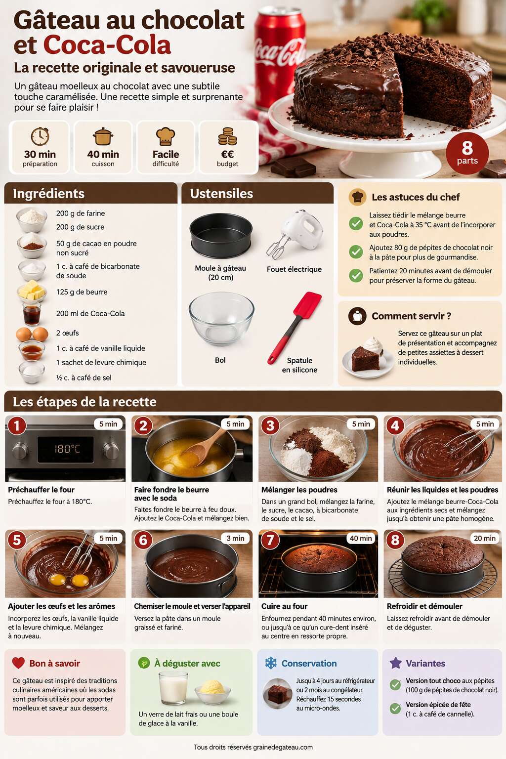 Fiche recette G&acirc;teau au chocolat et Coca-Cola : la recette originale et savoureuse