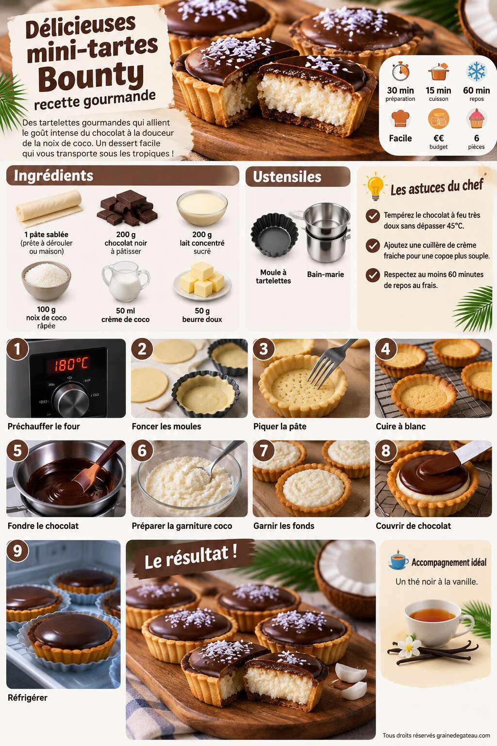 Fiche recette Délicieuses mini-tartes Bounty : recette gourmande Fiche recette Délicieuses mini-tartes Bounty : recette gourmande