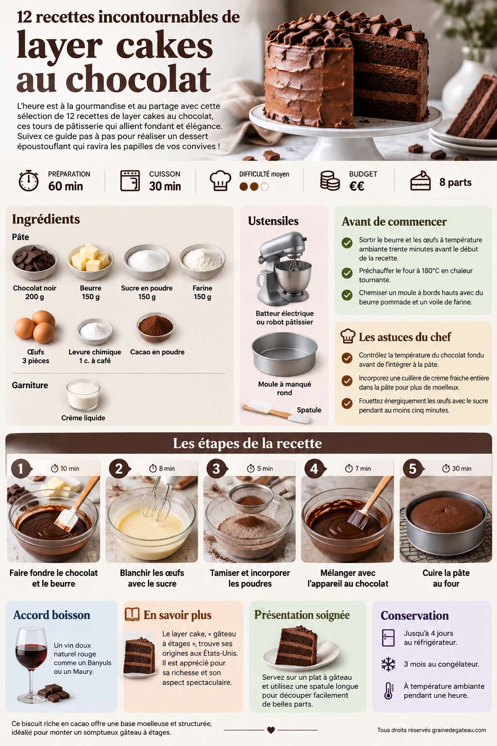 Fiche recette 12 recettes incontournables de layer cakes au chocolat Fiche recette 12 recettes incontournables de layer cakes au chocolat